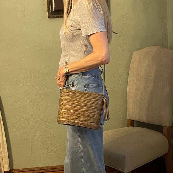 Sharif Vintage Gold  Structured Mesh /Leather Crossbody/Shoulder Bag-Made In USA - Picture 1 of 16